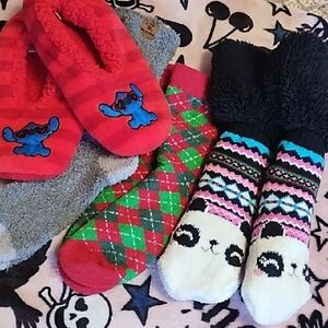 Cozy Fleece Sock Bundle Panda Stitch Disney Grippy Socks Winter Socks